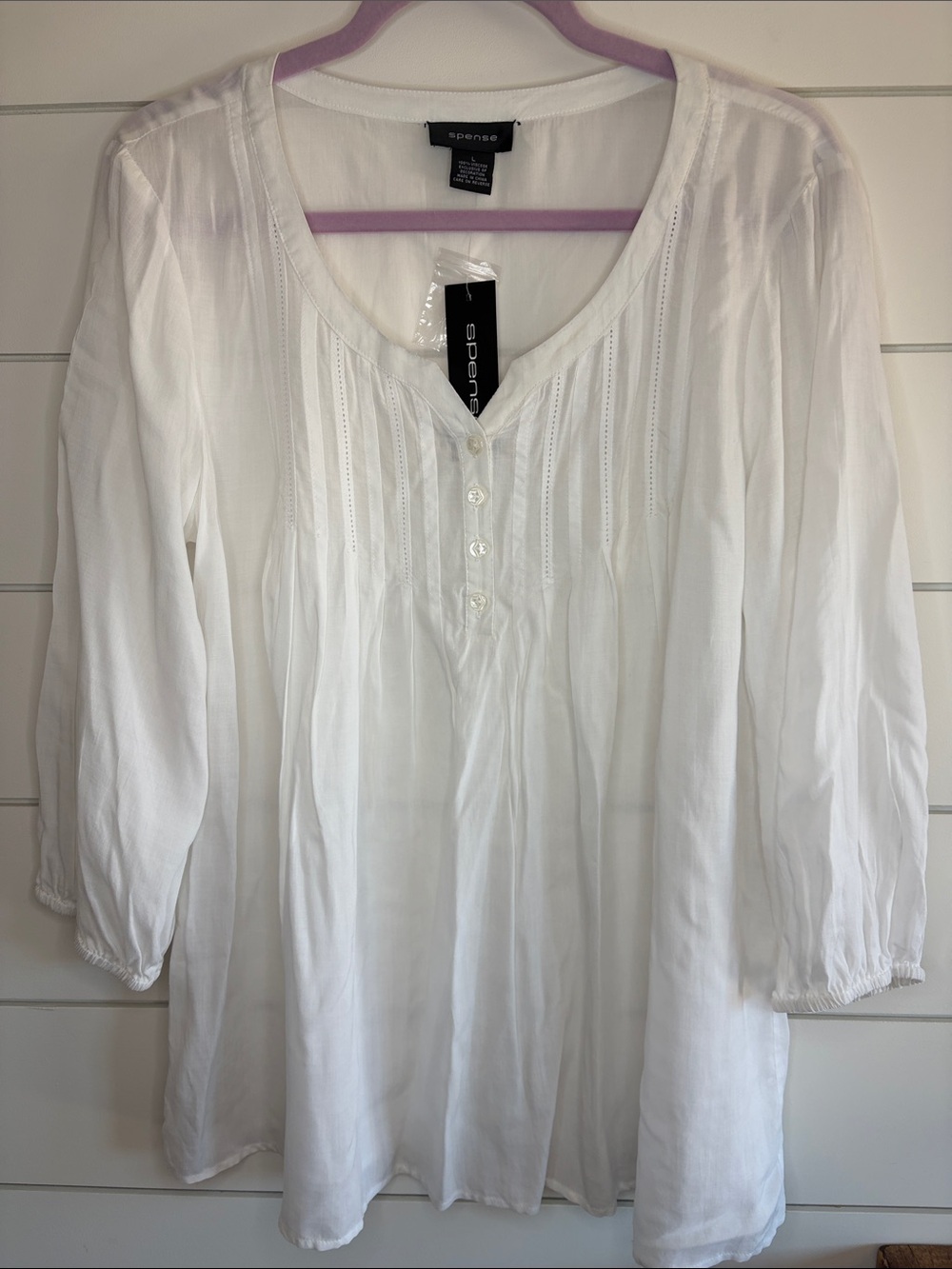 Spense White Pintuck Peasant Tunic Size Large NWT